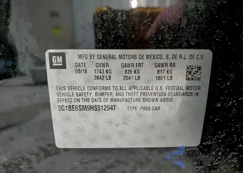 2017 Chevrolet Cruze Lt z USA, uszkodzony, nr VIN 3G1BE6SM9HS512947